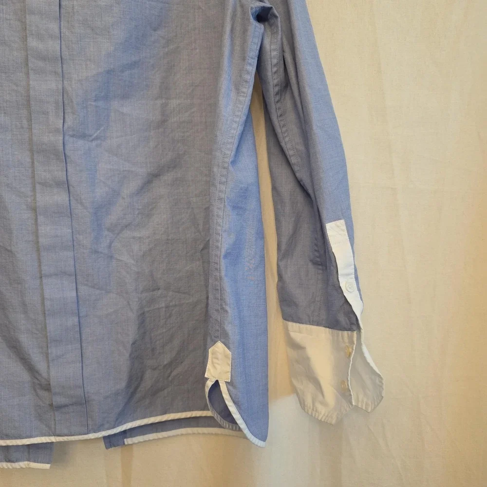 Tory Burch Button Up Shirt Womens M Blue Colorblock Chambray Long Sleeve‎ Top